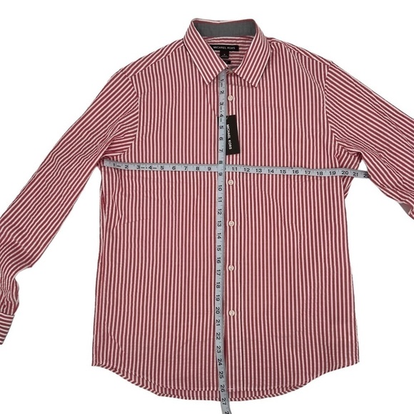 NWT Michael Kors White Crimson Striped Button Up Collared Shirt Size M Men's - Picture 7 of 9